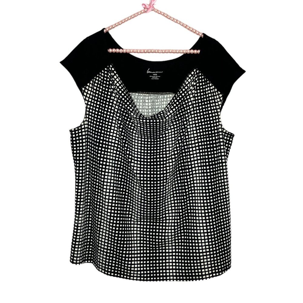 Lane Bryant 18/20 Black White Geo‎ Geometric Print Cowl Neck Blouse Top Plus 1X